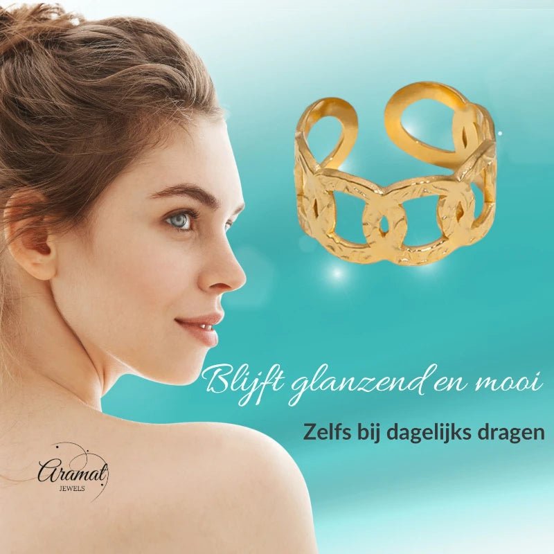 Stalen Verstelbare Open Ring - Bewerkte Schakels - 10mm - Zilverkleur -