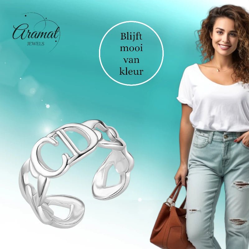 Stalen Verstelbare Open Ring - CD & Schakels - One Size - Zilverkleur -