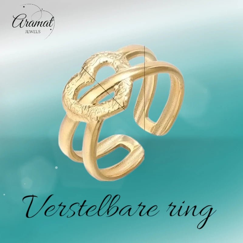 Stalen Verstelbare Open Ring - Bewerkt Hartje - One Size - Zilverkleur -