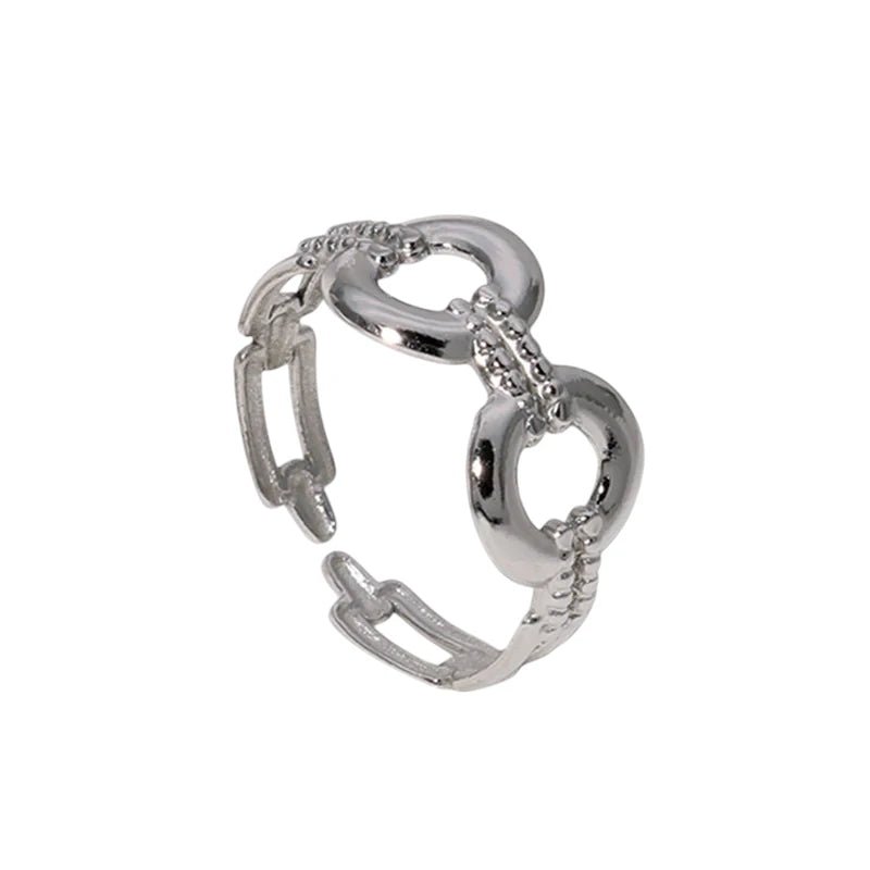 Stalen Verstelbare Open Ring - Streepjes & Cirkels - One Size - Zilverkleur -