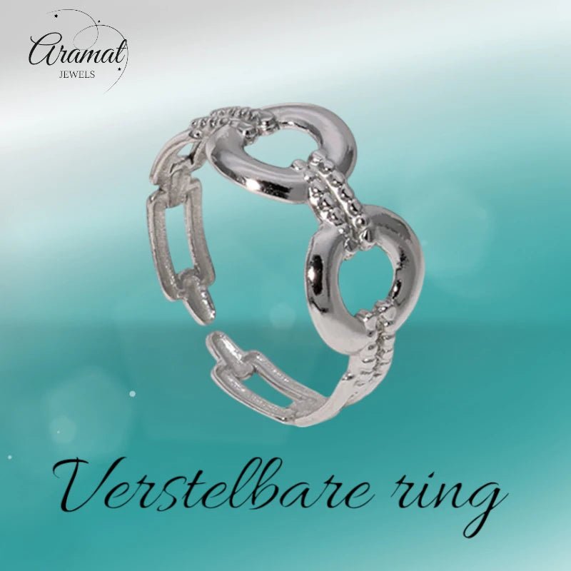 Stalen Verstelbare Open Ring - Streepjes & Cirkels - One Size - Zilverkleur -