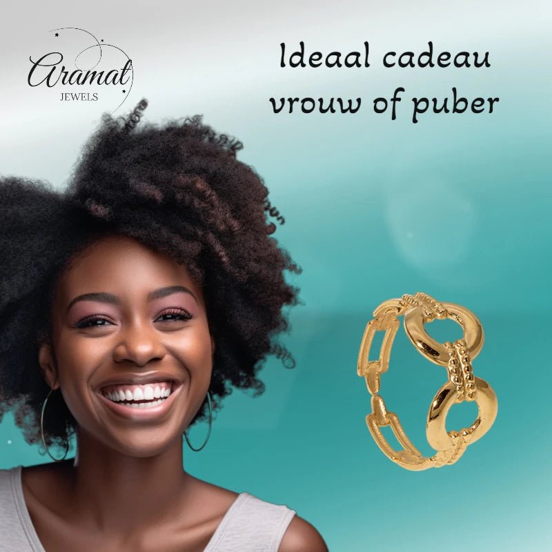 Stalen Verstelbare Open Ring - Streepjes & Cirkels - One Size - Zilverkleur -