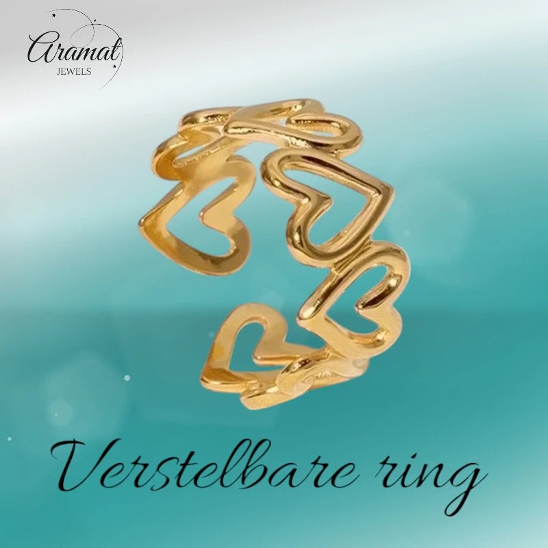 Stalen Verstelbare Open Ring - Open Hartjes - One Size - Zilverkleur -