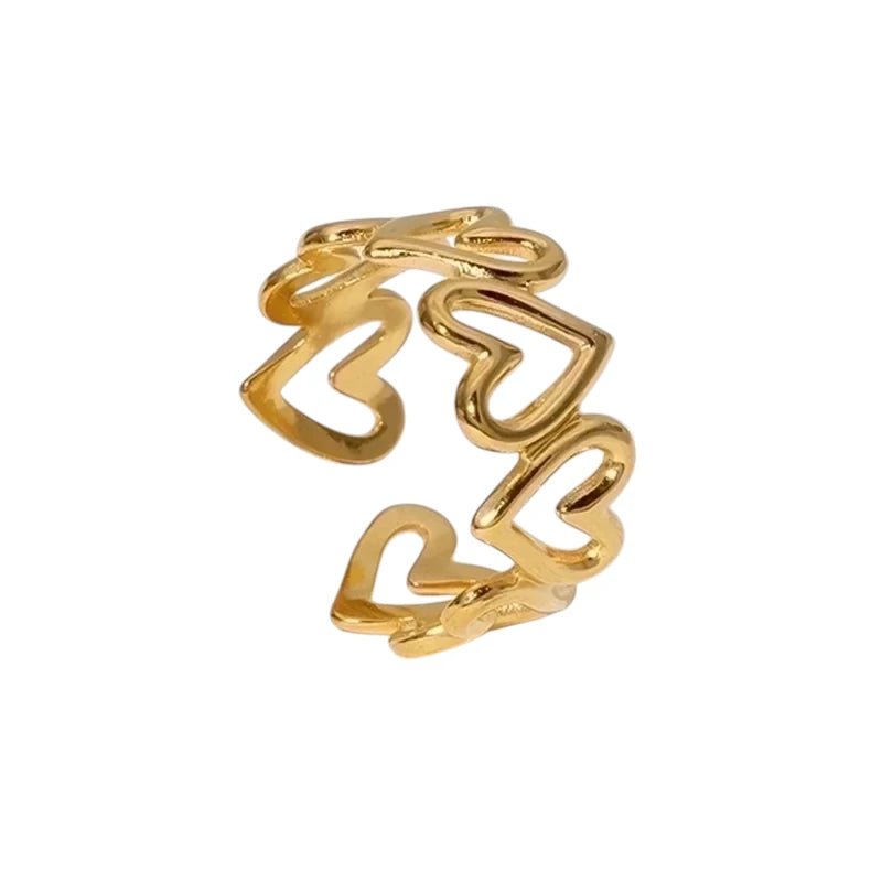 Stalen Verstelbare Open Ring - Open Hartjes - One Size - Zilverkleur -