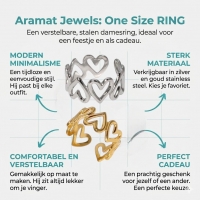 Stalen Verstelbare Open Ring - Open Hartjes - One Size - Zilverkleur -