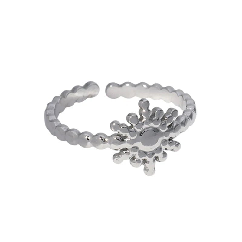Stalen Verstelbare Open Ring - Zon & Dots - One Size - Zilverkleur -