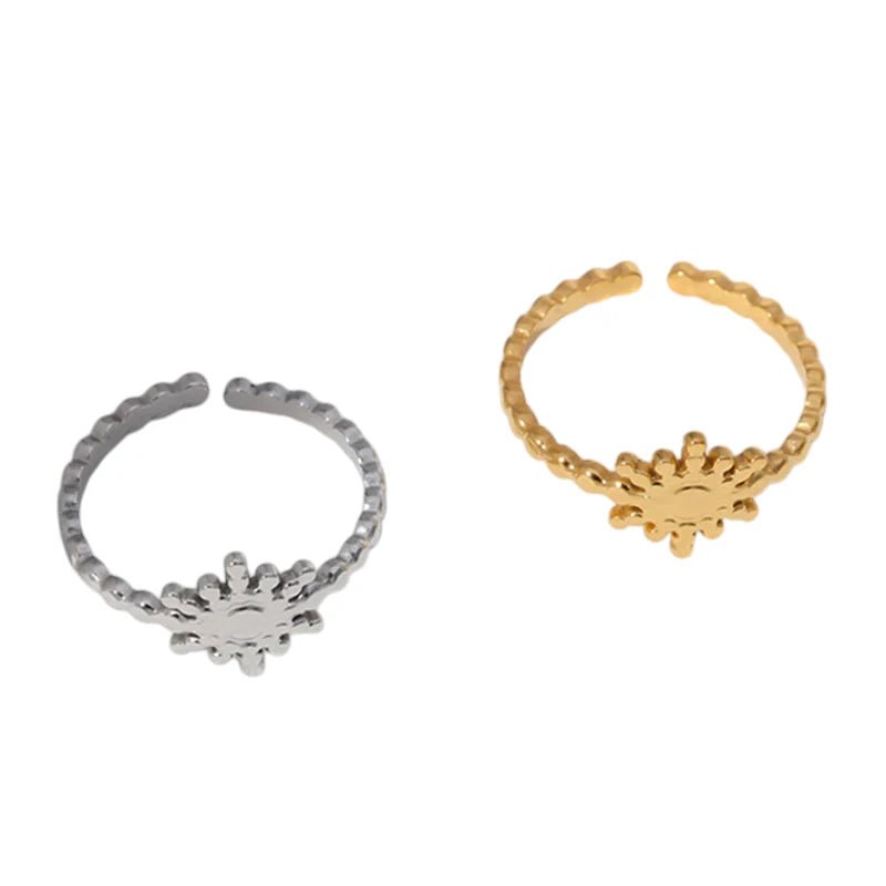 Stalen Verstelbare Open Ring - Zon & Dots - One Size - Zilverkleur -