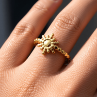 Stalen Verstelbare Open Ring - Zon & Dots - One Size - Zilverkleur -