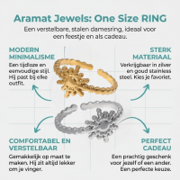 Stalen Verstelbare Open Ring - Zon & Dots - One Size - Zilverkleur -