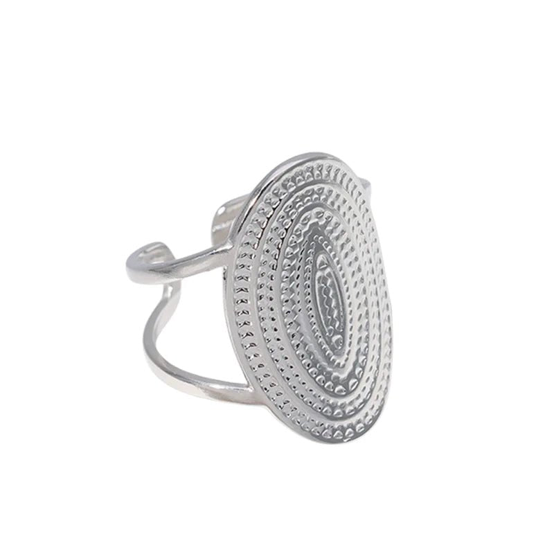 Stalen Verstelbare Open Ring - Bewerkte Ovaal 24mm - One Size - Zilverkleur -
