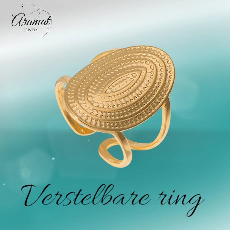 Stalen Verstelbare Open Ring - Bewerkte Ovaal 24mm - One Size - Zilverkleur -