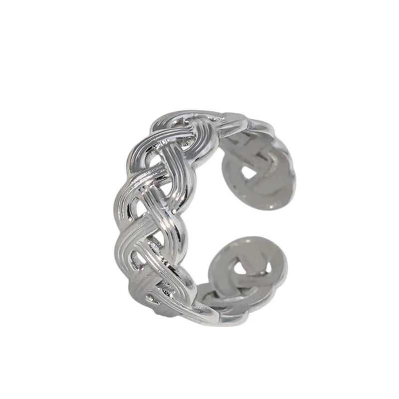 Stalen Verstelbare Open Ring - Vlecht Motief - One Size - Zilverkleur -