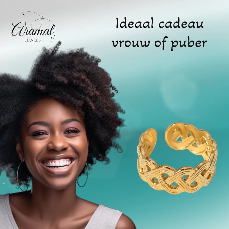 Stalen Verstelbare Open Ring - Vlecht Motief - One Size - Zilverkleur -