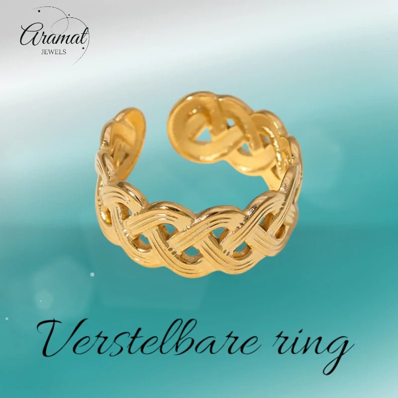 Stalen Verstelbare Open Ring - Vlecht Motief - One Size - Zilverkleur -