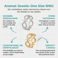 Stalen Verstelbare Open Ring - Schakel Motief & Dots - One Size - Zilverkleur -