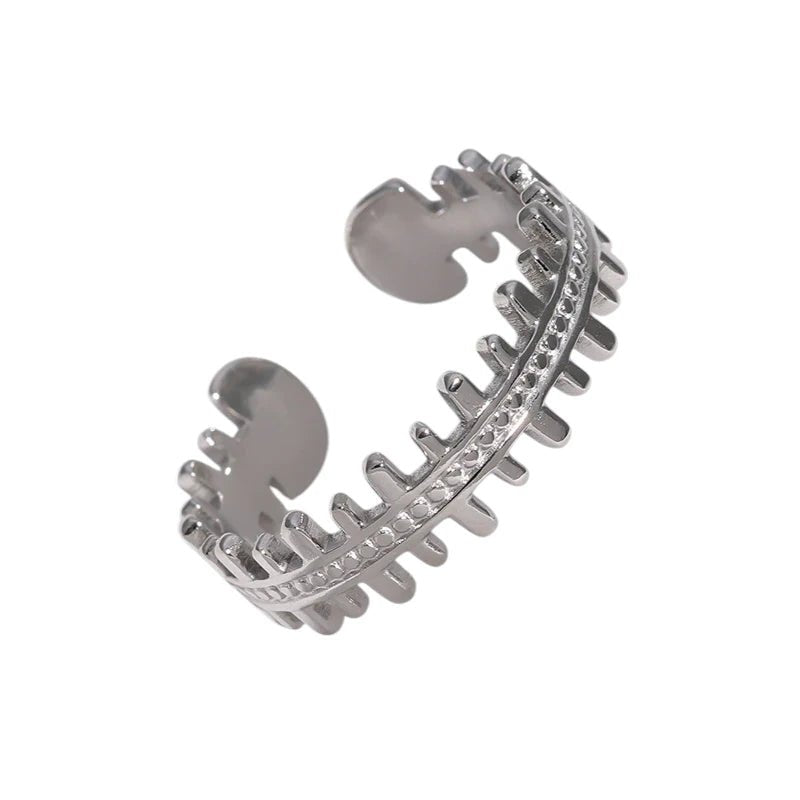 Stalen Verstelbare Open Ring - Streepjes & Dots - One Size - Zilverkleur -
