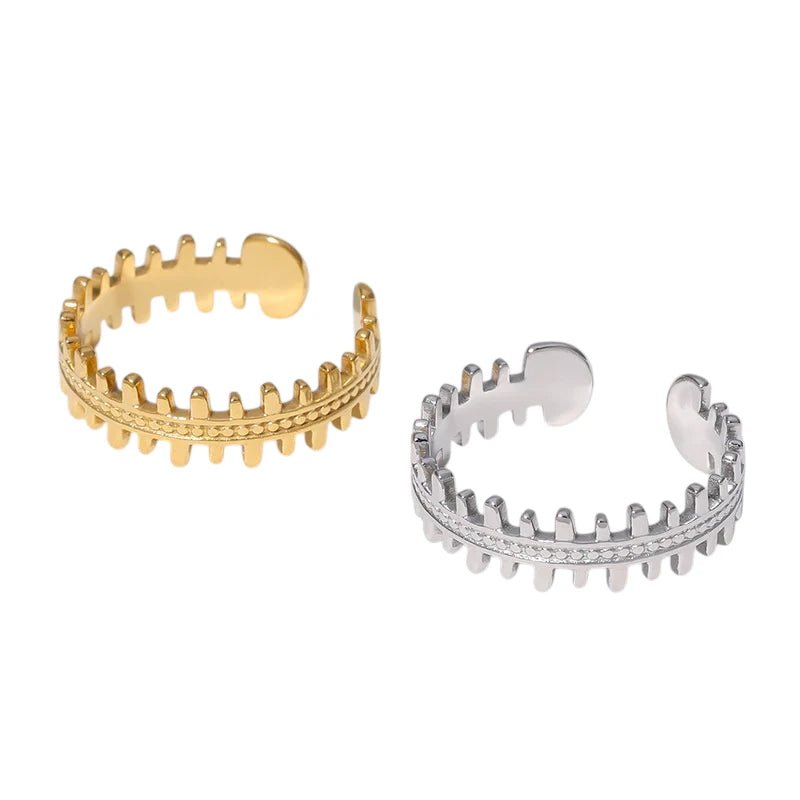 Stalen Verstelbare Open Ring - Streepjes & Dots - One Size - Zilverkleur -