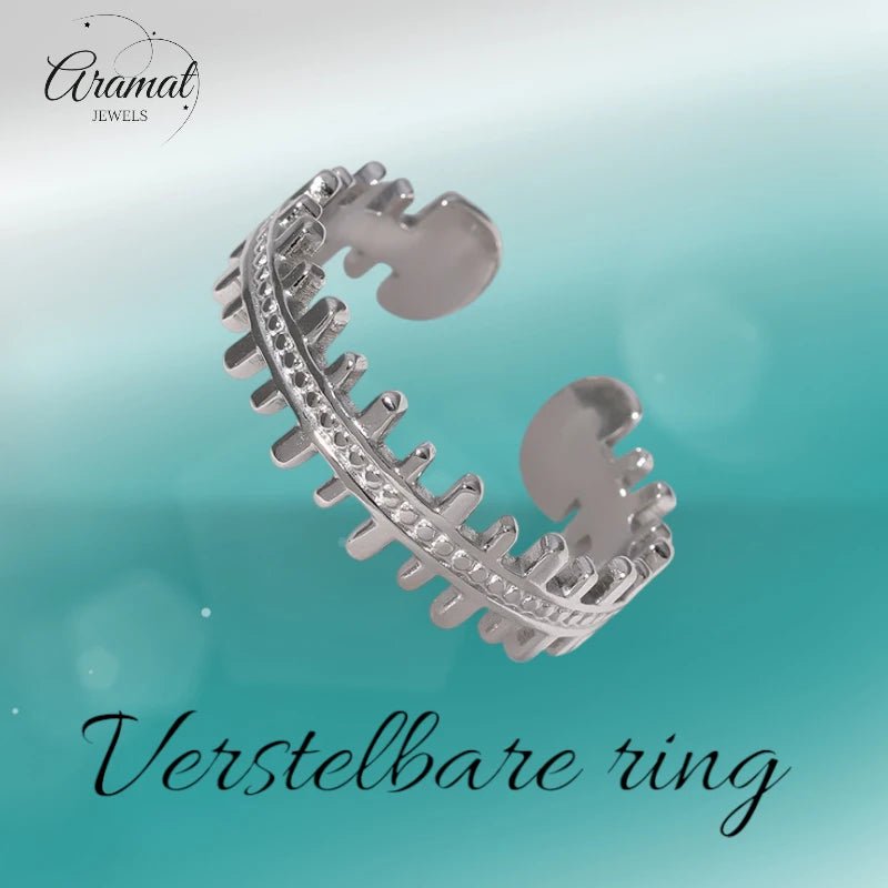 Stalen Verstelbare Open Ring - Streepjes & Dots - One Size - Zilverkleur -