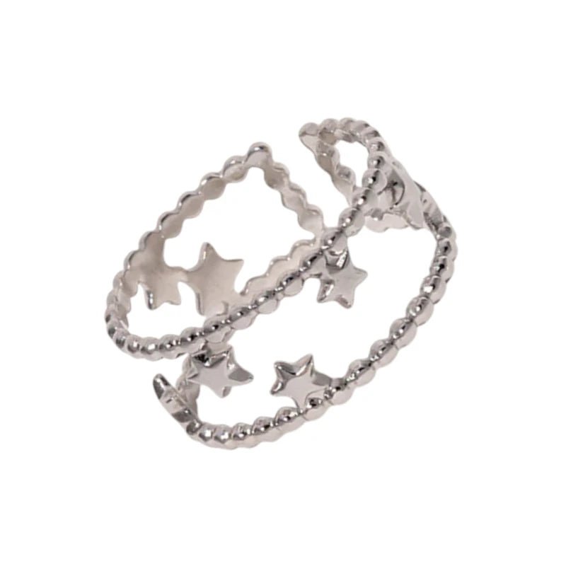 Stalen Verstelbare Open Ring - Sterretjes & Dots - One Size - Zilverkleur -