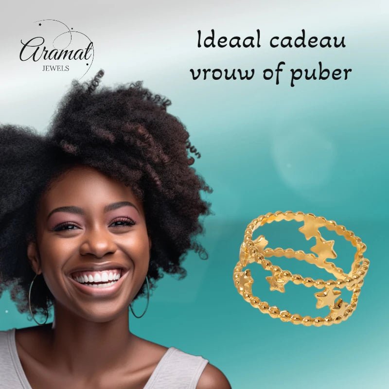 Stalen Verstelbare Open Ring - Sterretjes & Dots - One Size - Zilverkleur -