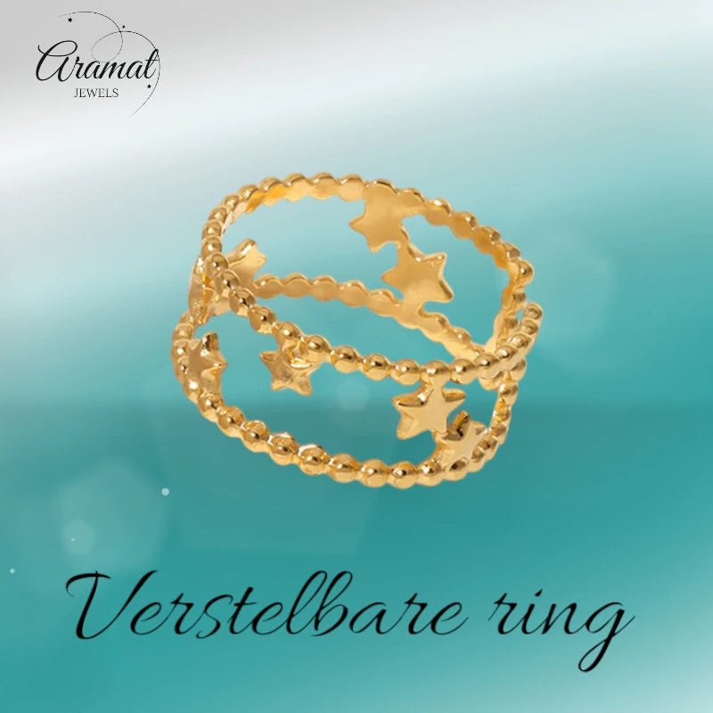 Stalen Verstelbare Open Ring - Sterretjes & Dots - One Size - Zilverkleur -
