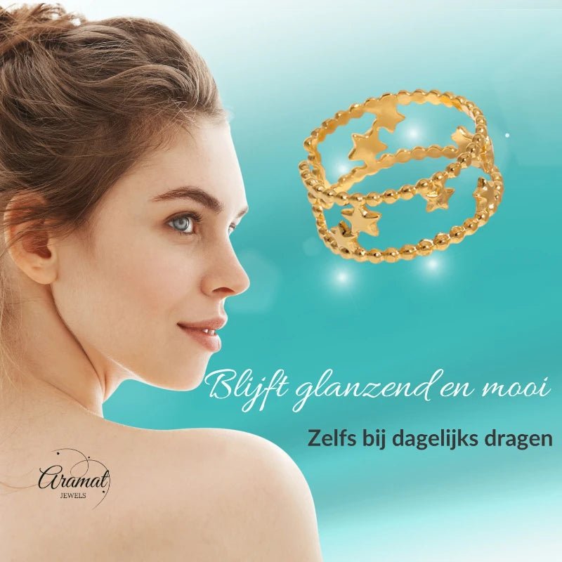 Stalen Verstelbare Open Ring - Sterretjes & Dots - One Size - Zilverkleur -