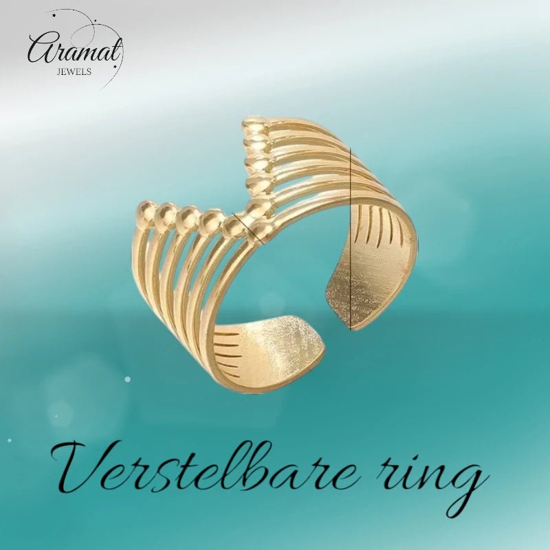 Stalen Verstelbare Open Ring - V-Shape & Dots - One Size - Zilverkleur -