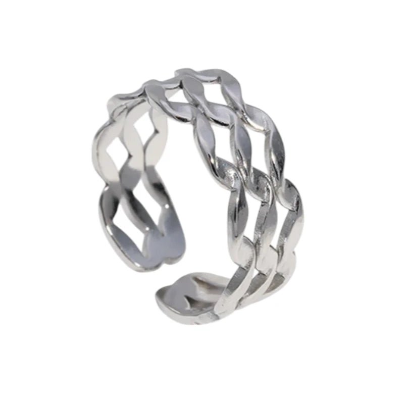 Stalen Verstelbare Open Ring - Wave Motief - One Size - Zilverkleur -