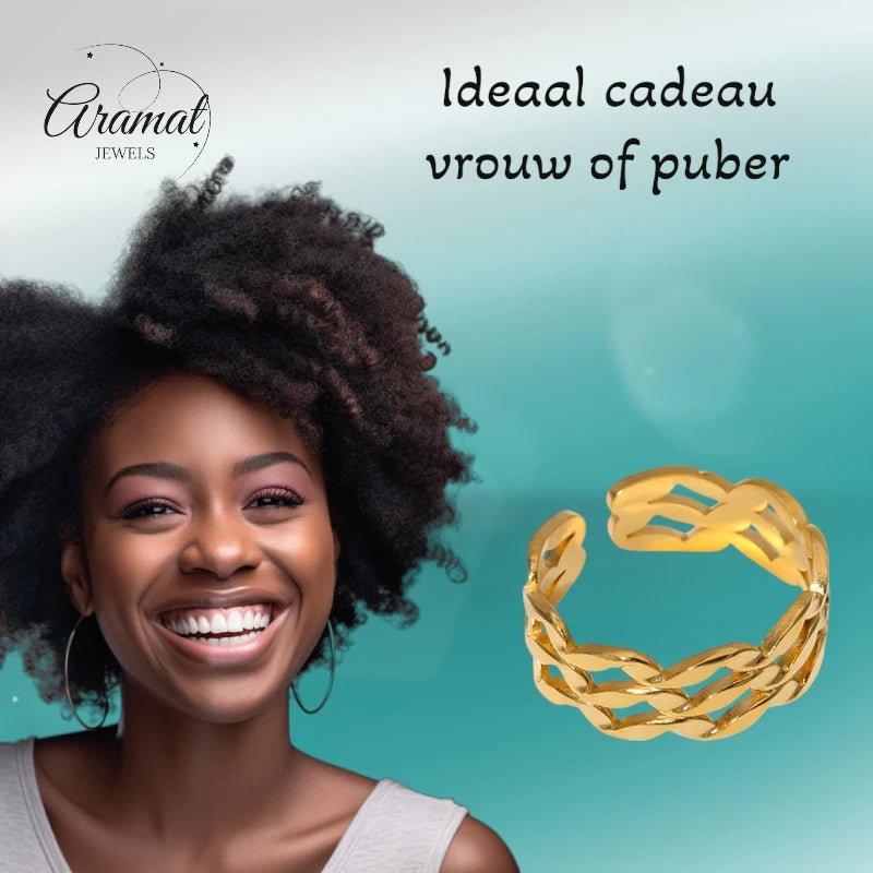 Stalen Verstelbare Open Ring - Wave Motief - One Size - Zilverkleur -