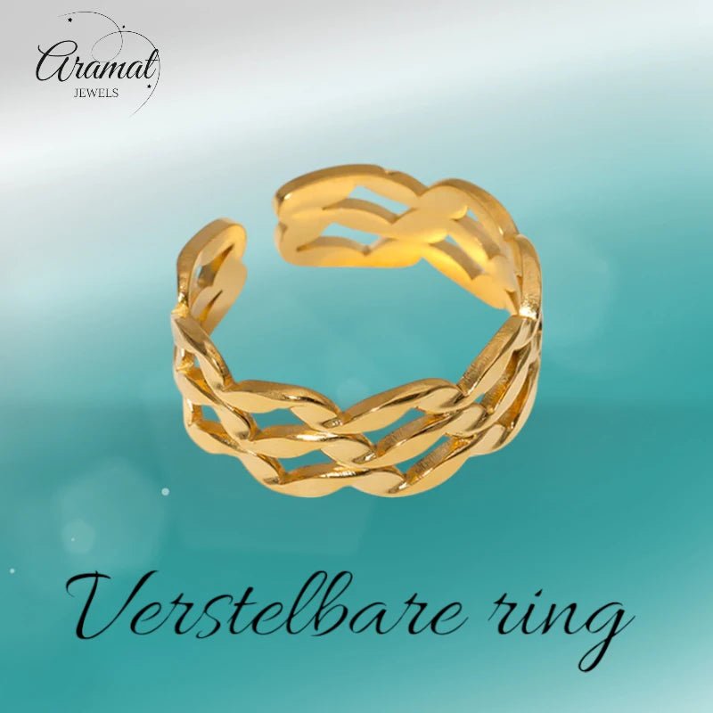 Stalen Verstelbare Open Ring - Wave Motief - One Size - Zilverkleur -