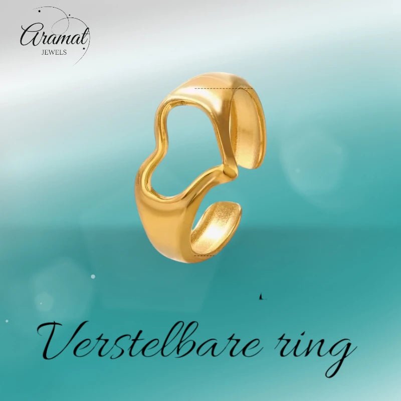Stalen Verstelbare Open Ring - Open Hartje - One Size - Zilverkleur -