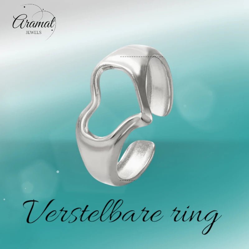 Stalen Verstelbare Open Ring - Open Hartje - One Size - Zilverkleur -