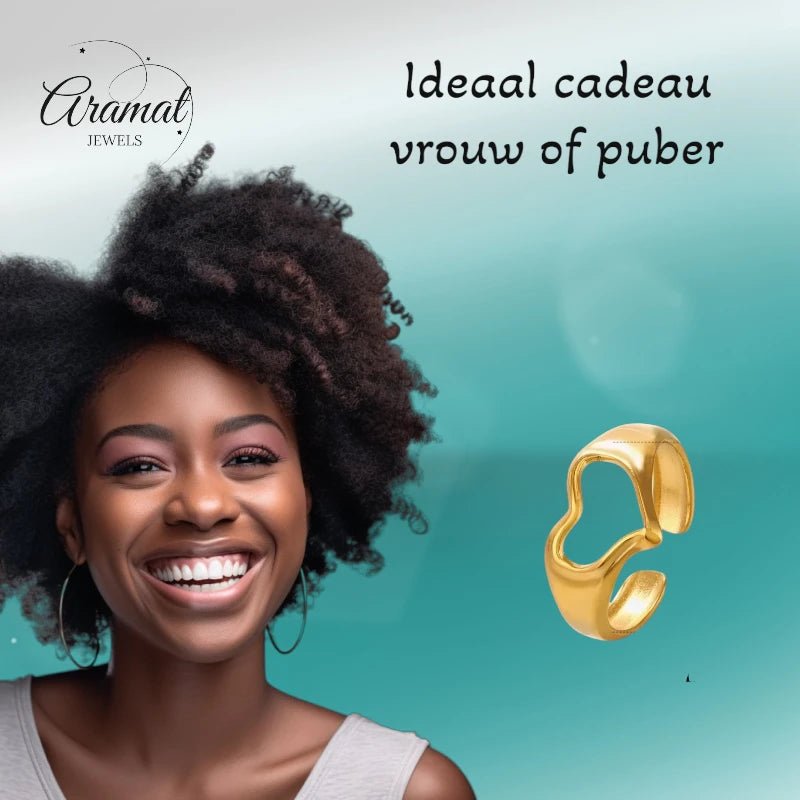 Stalen Verstelbare Open Ring - Open Hartje - One Size - Zilverkleur -