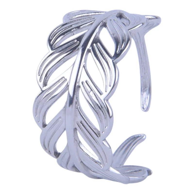 Stalen Verstelbare Open Ring - Blaadje - One Size - Zilverkleur -