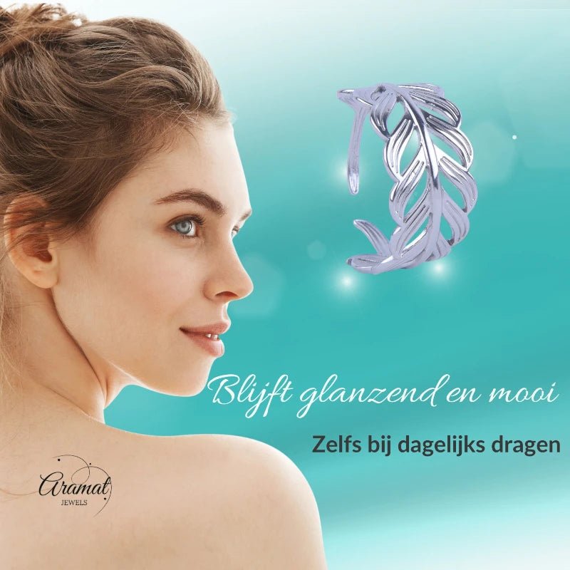 Stalen Verstelbare Open Ring - Blaadje - One Size - Zilverkleur -