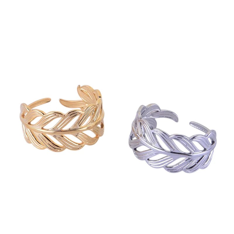 Stalen Verstelbare Open Ring - Blaadje - One Size - Zilverkleur -