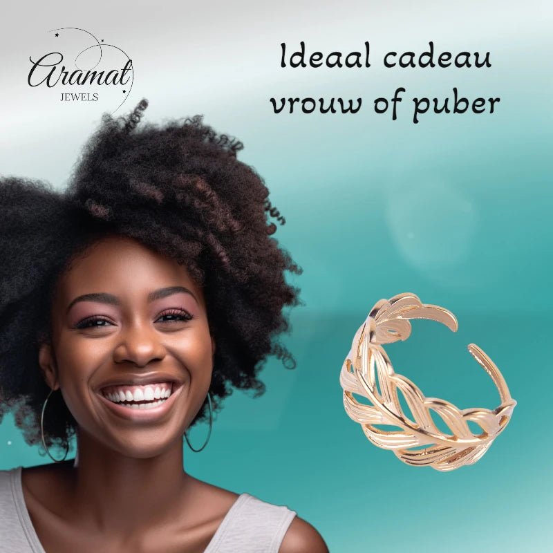 Stalen Verstelbare Open Ring - Blaadje - One Size - Zilverkleur -