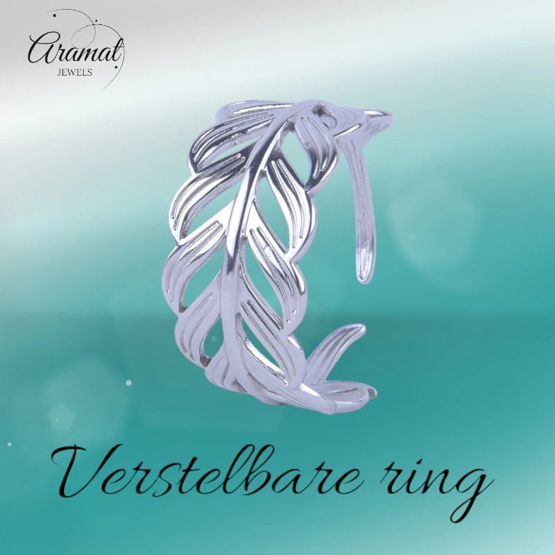 Stalen Verstelbare Open Ring - Blaadje - One Size - Zilverkleur -