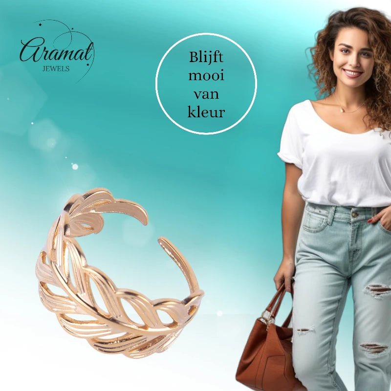 Stalen Verstelbare Open Ring - Blaadje - One Size - Zilverkleur -