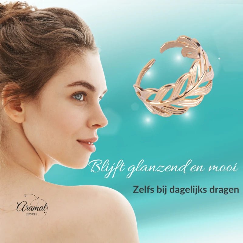 Stalen Verstelbare Open Ring - Blaadje - One Size - Zilverkleur -