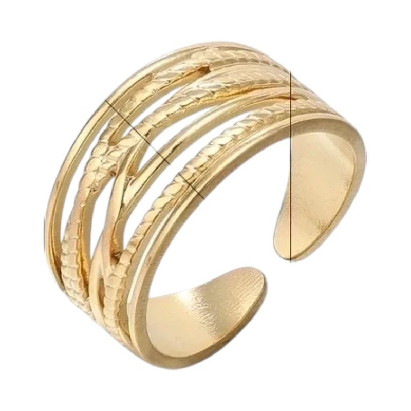 Stalen Verstelbare Open Ring - Lijnenspel - One Size - Zilverkleur -