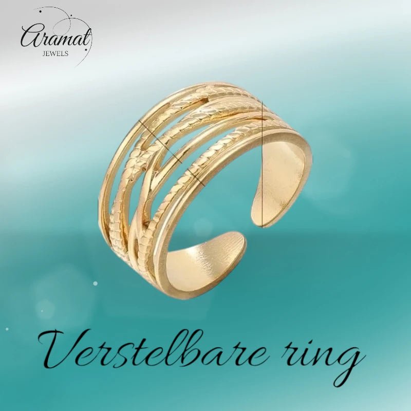 Stalen Verstelbare Open Ring - Lijnenspel - One Size - Zilverkleur -