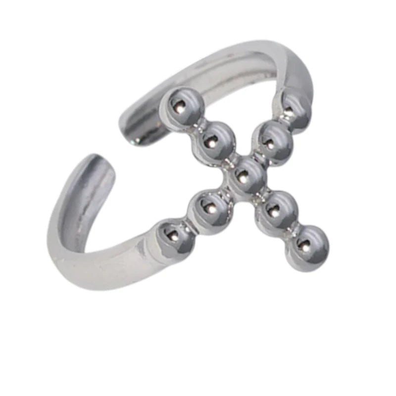 Stalen Verstelbare Open Ring - Kruis van Dots - One Size - Zilverkleur -