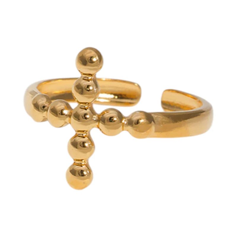Stalen Verstelbare Open Ring - Kruis van Dots - One Size - Zilverkleur -