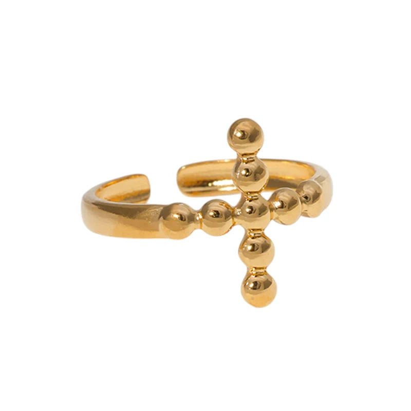 Stalen Verstelbare Open Ring - Kruis van Dots - One Size - Zilverkleur -