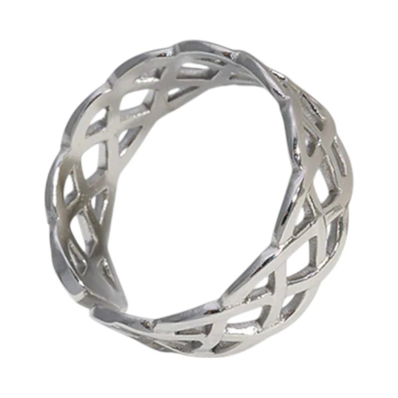Stalen Verstelbare Open Ring - Gevlochten Motief - One Size - Zilverkleur -