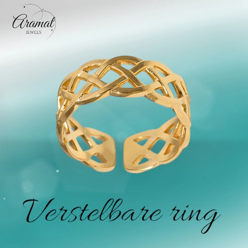 Stalen Verstelbare Open Ring - Gevlochten Motief - One Size - Zilverkleur -