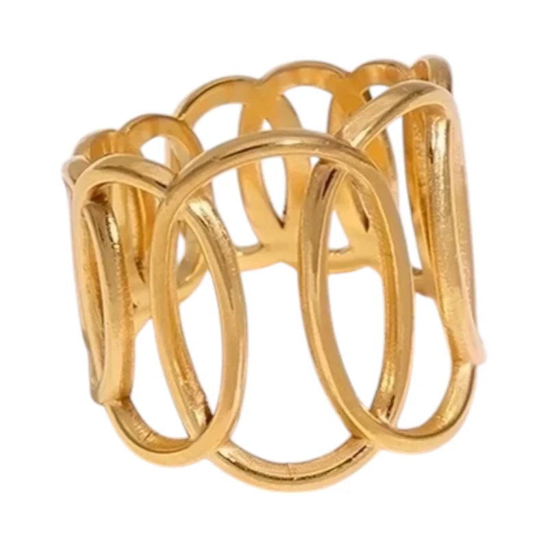 RVS Verstelbare Open Ring - Overlappende Ovalen - One Size - Zilverkleur -