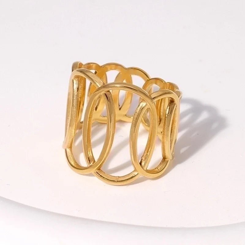 RVS Verstelbare Open Ring - Overlappende Ovalen - One Size - Zilverkleur -