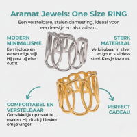 RVS Verstelbare Open Ring - Overlappende Ovalen - One Size - Zilverkleur -